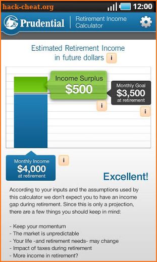 Retirement Income Calculator screenshot