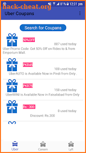 Ridesharing Coupons screenshot