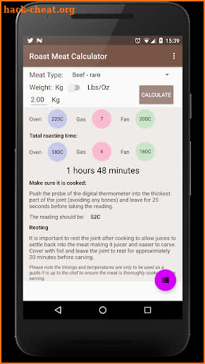 Roast Meat Calculator screenshot