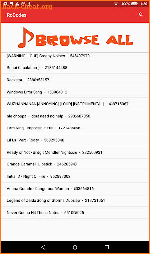 RoCodes - Roblox Music & Game Codes screenshot