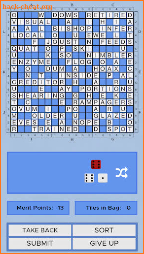 Roll-A-Dice Crossword game screenshot