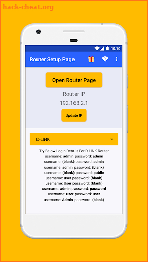 Router Setup Page screenshot