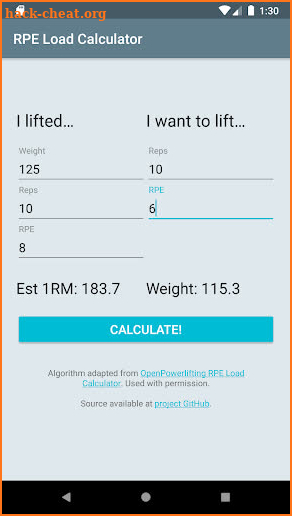 RPE Load Calculator screenshot