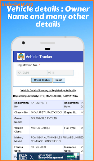 RTO Vehicle Information & RTO Registration details screenshot