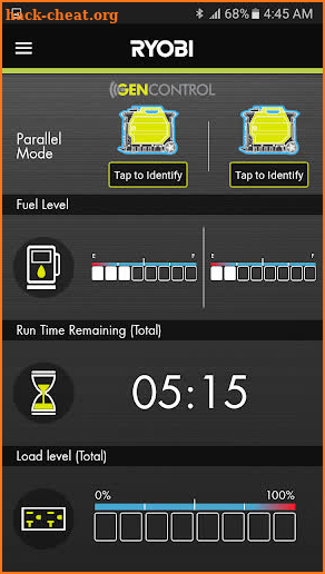 Ryobi™ GenControl™ screenshot