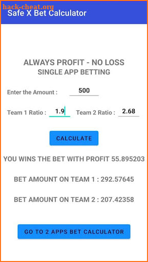 Safe X Bet Calculator screenshot