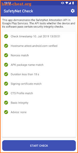 SafetyNet Device Check screenshot