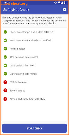 SafetyNet Device Check screenshot