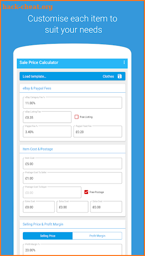 Sale Price: eBay Selling Price & Profit Calculator screenshot