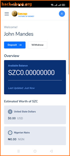 Samzuga wallet screenshot