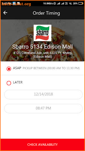 Sbarro Florida screenshot