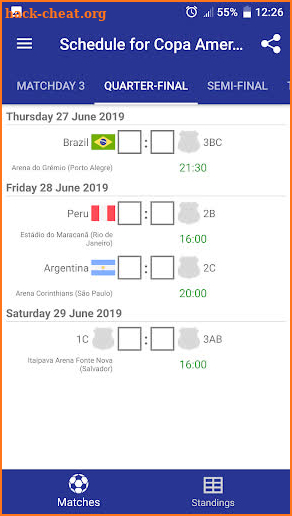 Schedule for Copa America 2019 Brazil screenshot