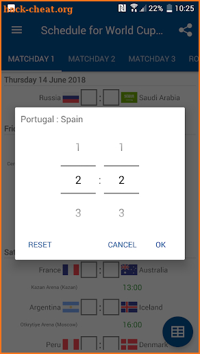 Schedule for World Cup 2018 Russia screenshot