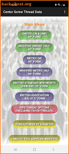 Screw Thread Data Calculator screenshot