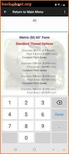 Screw Thread Data Calculator screenshot