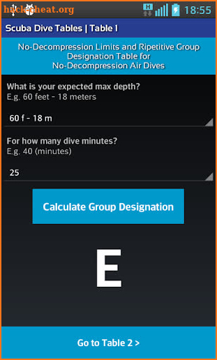 Scuba Dive Tables screenshot