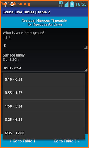 Scuba Dive Tables screenshot