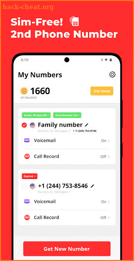 Second Phone Number: TapCall screenshot