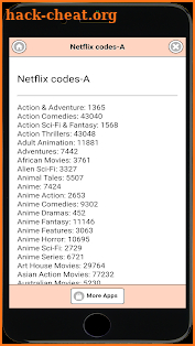 Secret list of Netflix codes screenshot