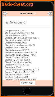 Secret list of Netflix codes screenshot