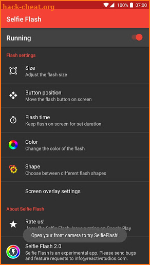 Selfie Flash Plus - bright pictures in any camera screenshot