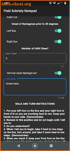 SFST Roadside Field Notepad screenshot