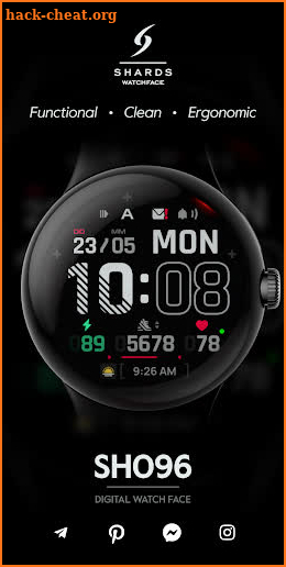 SH096 Watch Face, WearOS watch screenshot