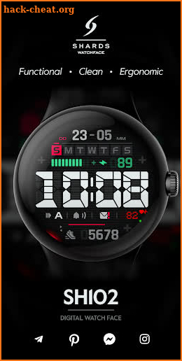 SH102 Watch Face, WearOS watch screenshot