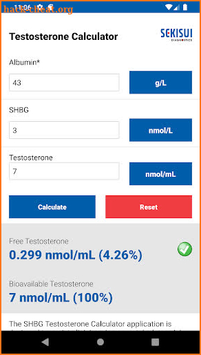 SHBG/Testo Calculator screenshot