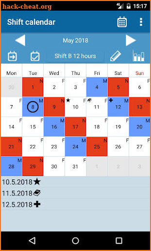 Shift calendar screenshot