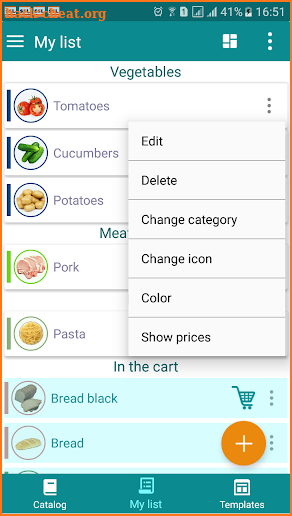 Shopping list "My List" screenshot