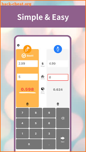 Shopping Unit Price Calculator screenshot