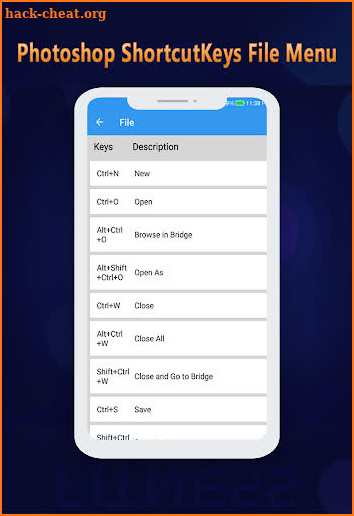 Shortcut Keys for Photoshop screenshot