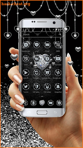 Silver Glittery Diamond Hearts Launcher Theme screenshot