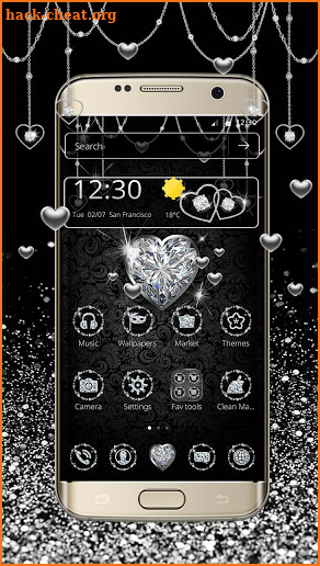 Silver Glittery Diamond Hearts Launcher Theme screenshot