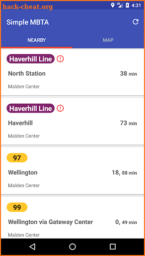 Simple MBTA screenshot