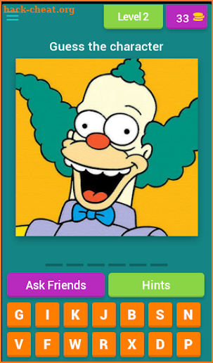 Simpsons characters quiz screenshot