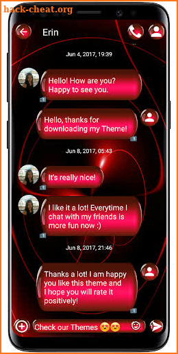 SMS Theme Sphere Red - black chat text message screenshot