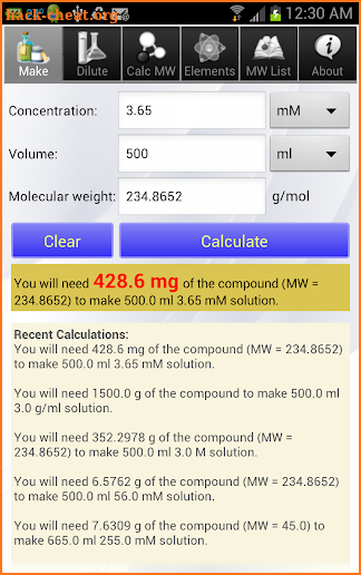 Solution Calculator Lite screenshot