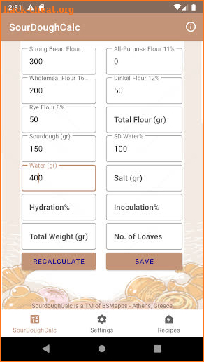 SourdoughCalc screenshot