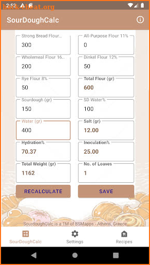 SourdoughCalc screenshot