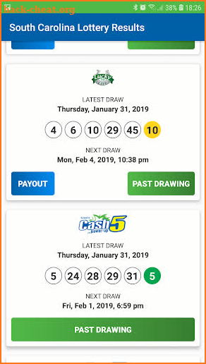 South Carolina Lottery Results screenshot