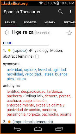 Spanish Thesaurus screenshot