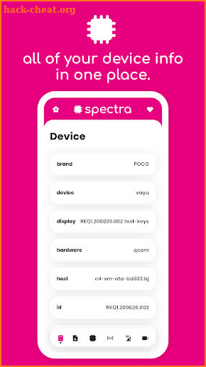 Spectra: device info screenshot