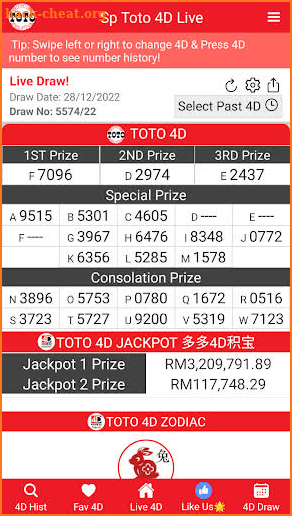 Sport Toto 4D Live 4D Results screenshot