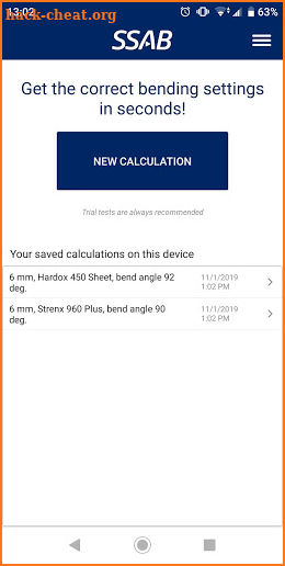 SSAB BendCalc screenshot