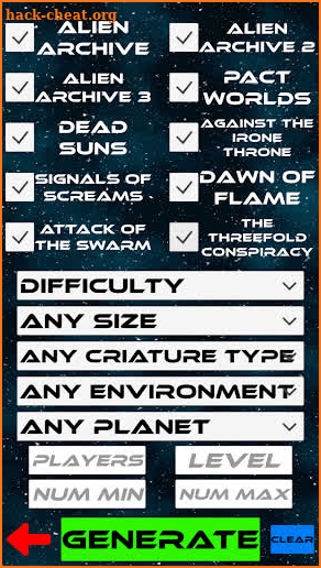 Starfinder Encounter Calculator screenshot