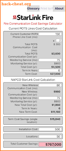 StarLink FACP-Saver Calculator screenshot