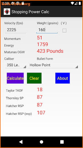 Stopping Power Calculator screenshot