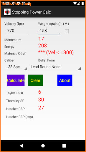 Stopping Power Calculator screenshot